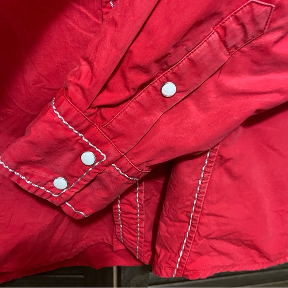 Red Ranch Western Shirt Embroidered Rodeo Bull Riding Snap Buttons Large Cowboy - Picture 4 of 10